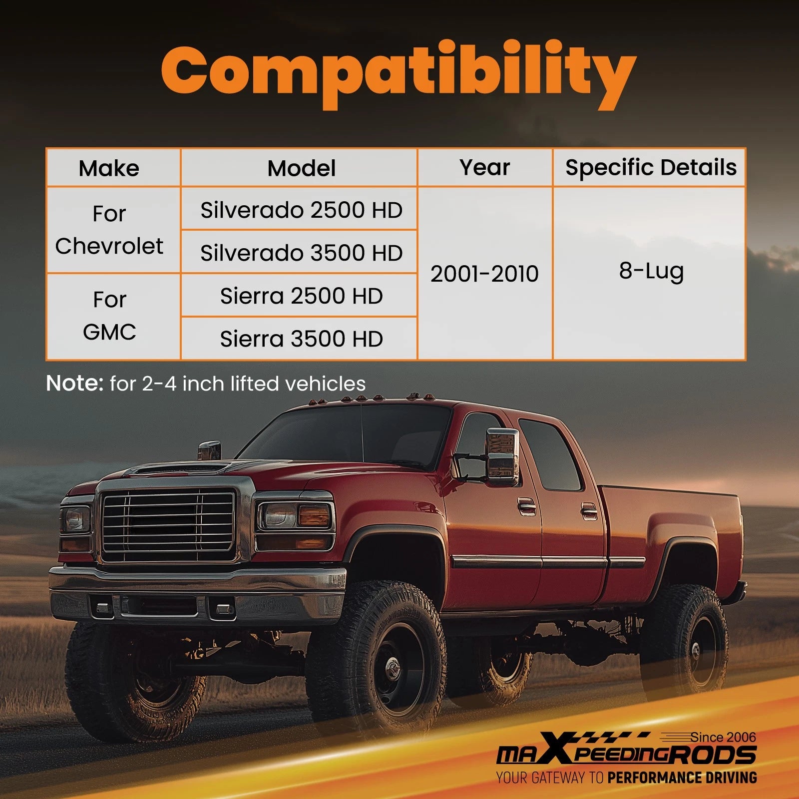 2-4" Lift Upper Control Arm Kit for Silverado GMC Sierra 2500 3500HD (2001-2010)