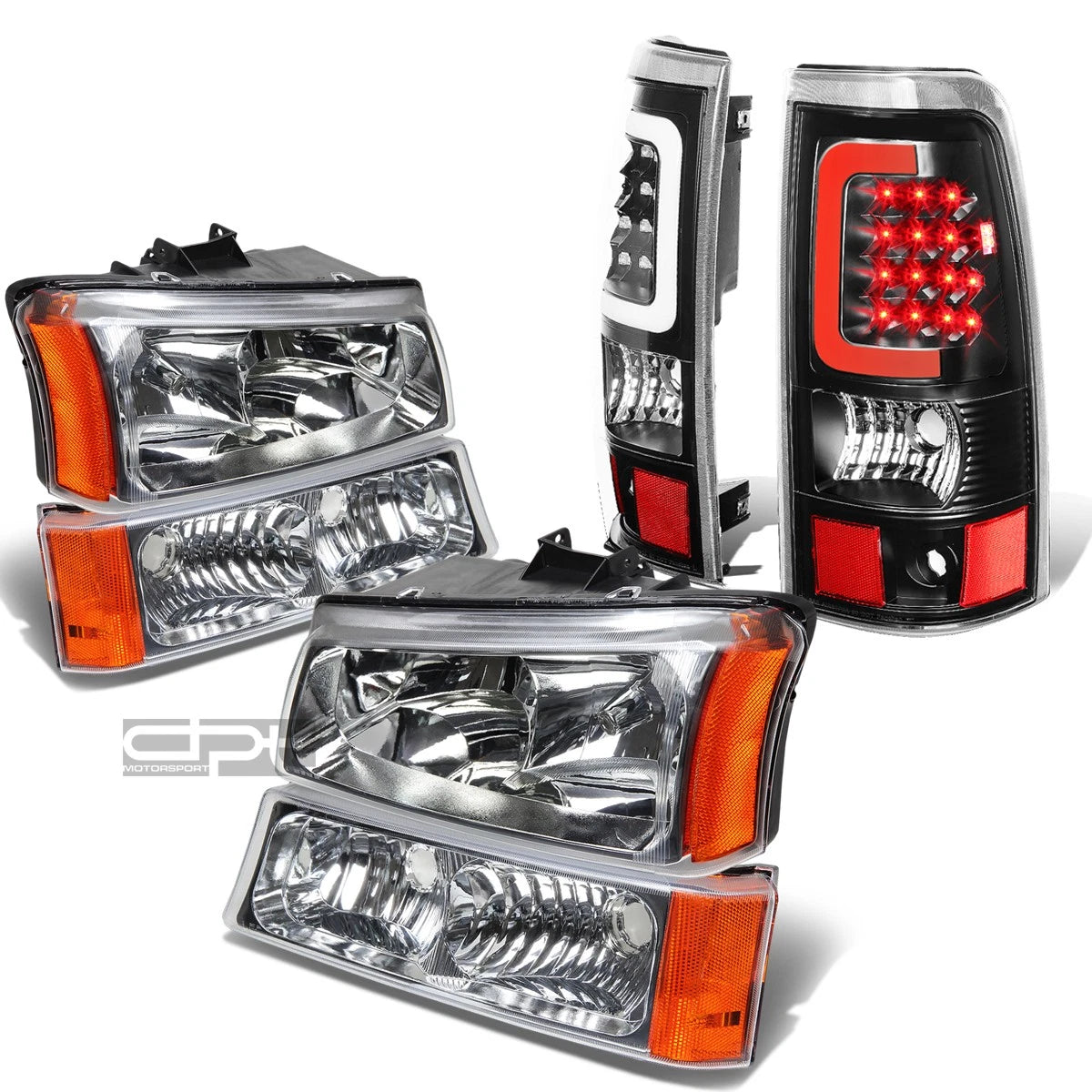 Chrome Crystal Headlight + Bumper + Black 3D LED Tail Light for Silverado (2003–2007)