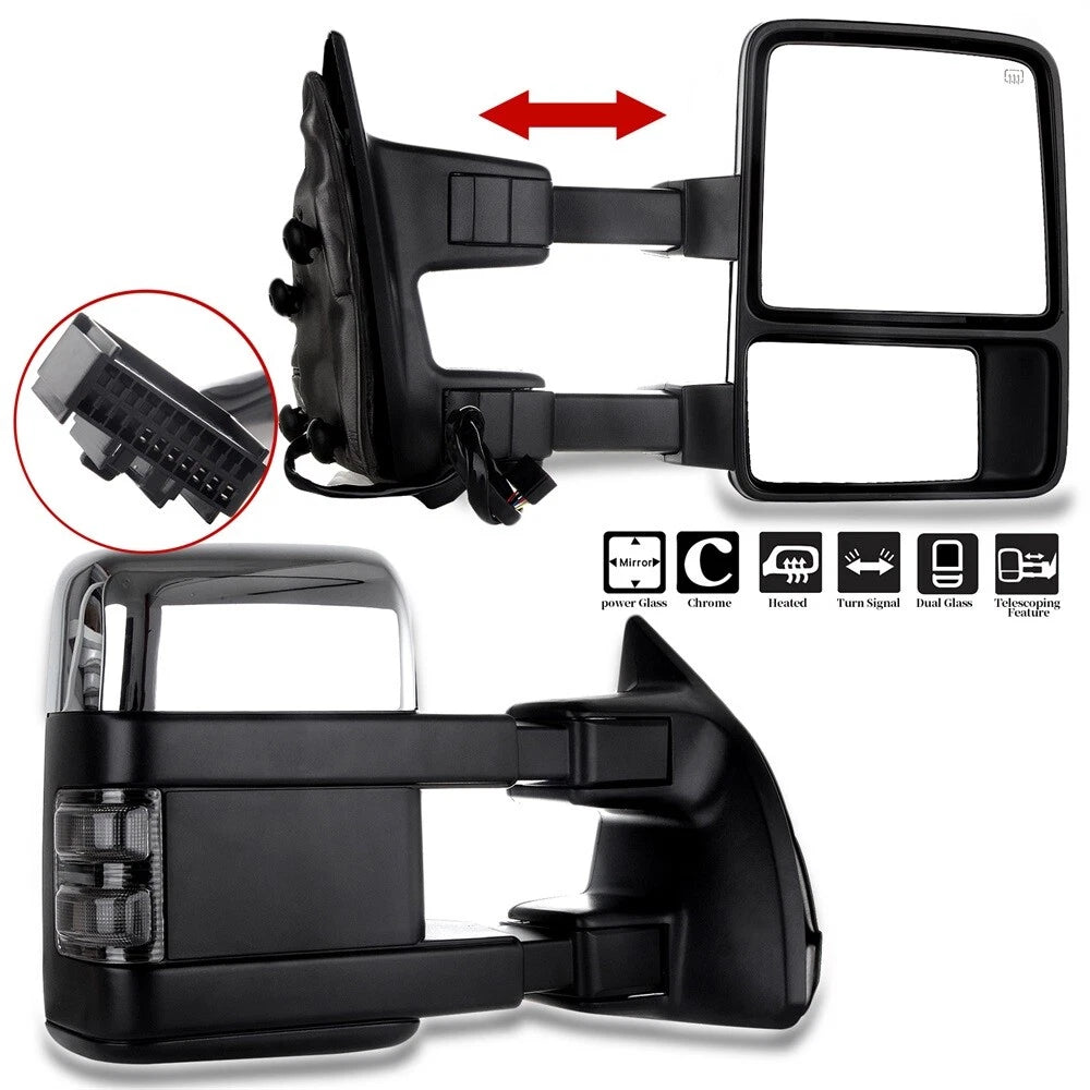 Set of 2 Chrome Power Heated Signal Towing Mirrors for Ford F250 (2008–2016)