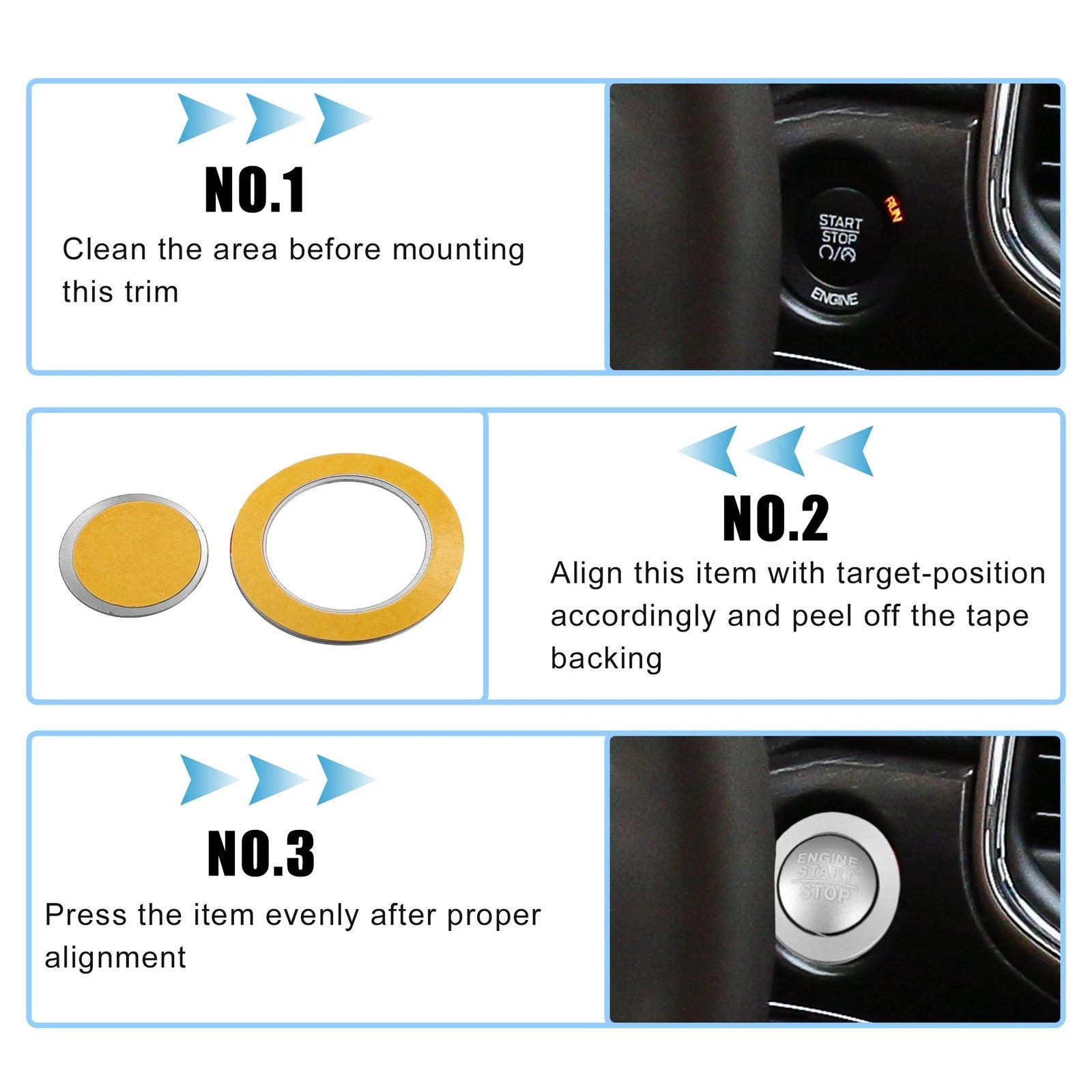 Engine Start Stop Button Cover Kit for Jeep Cherokee, Dodge (2014–2023)