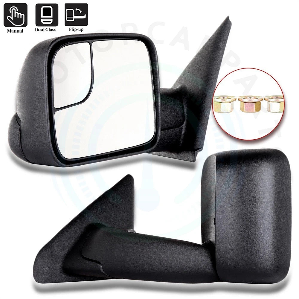 Set of 2 Manual Flip Up Tow Mirrors for Dodge Ram 1500 2500 3500 (2002–2009)