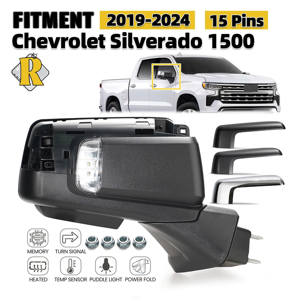 Heated Side Mirror with LED for Chevy Silverado 1500 (2019–2024) 15 Pins Right