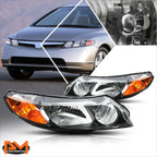 Headlight Set for Honda Civic Sedan (2006–2011) Black Housing Amber Signal