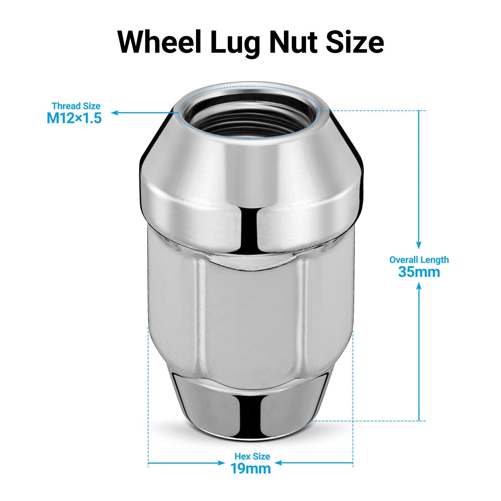 Chrome Wheel Lug Nuts for GMC Chrysler (M12x1.5) 1.38 in (20 Pack)