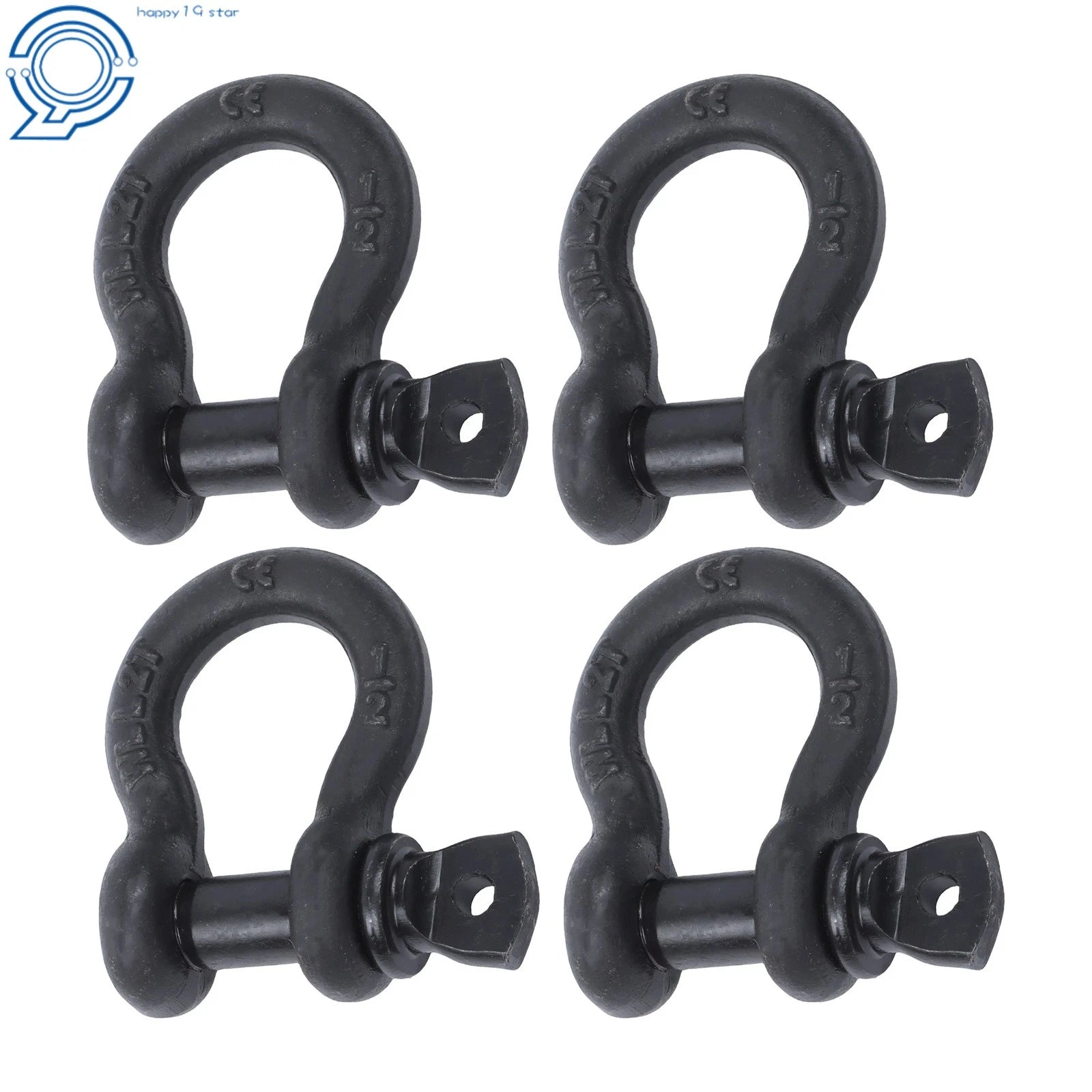 Set of 4 1/2" Bow-Shaped D Ring Anchor Shackles 2 Ton Capacity
