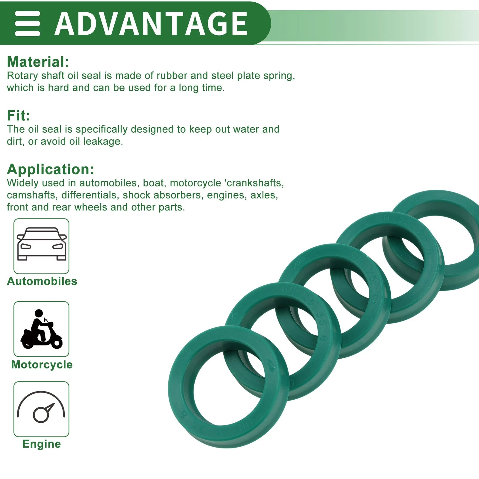 Set of 5 Oil Seal Ring 25x35x8mm for Rotary Shaft (High Pressure)
