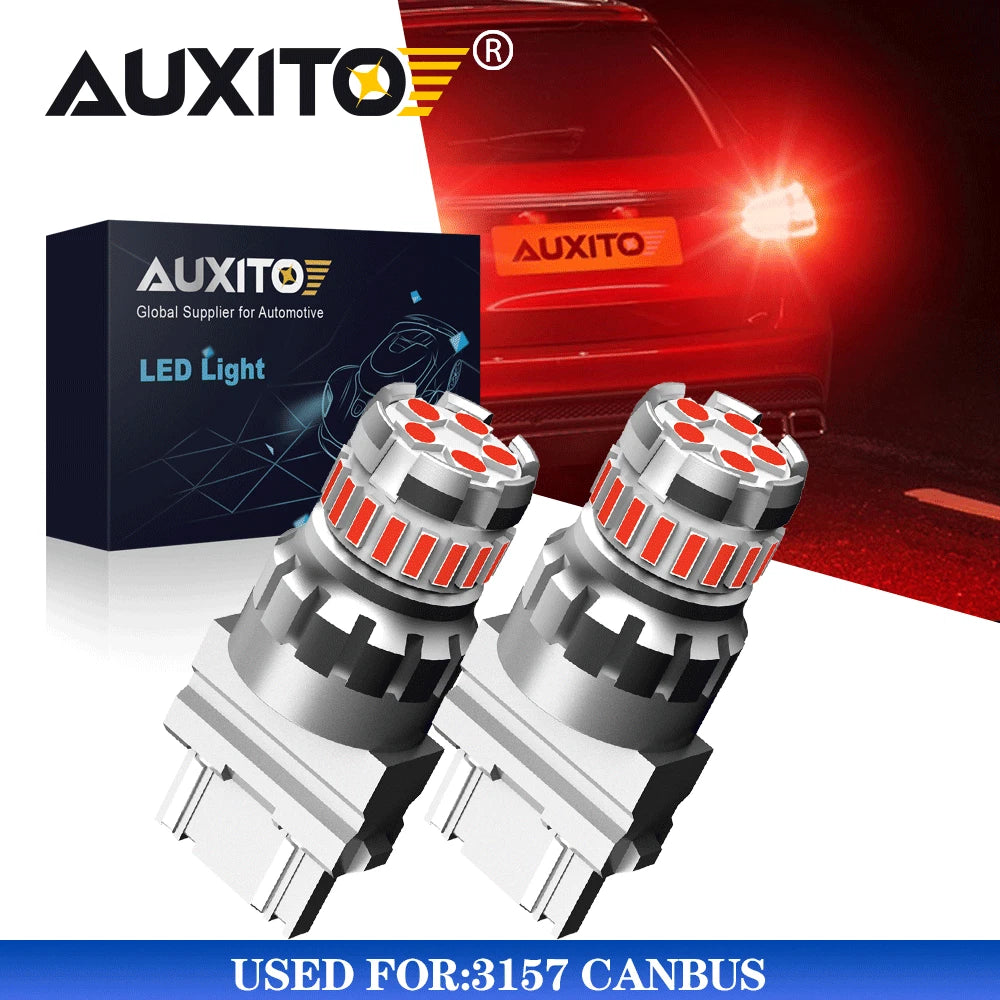 2X AUXITO 3157 Super Red LED Blinking Brake Tail Light Bulb for