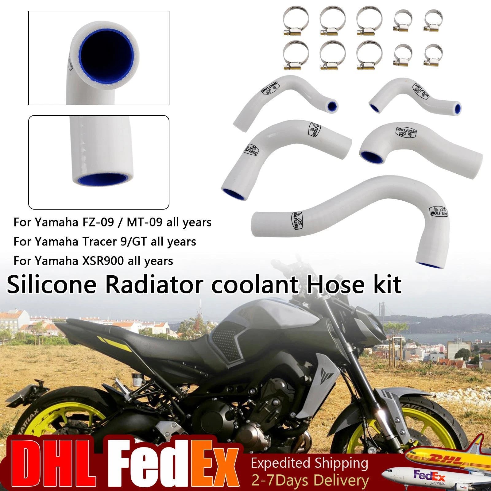 Silicone Radiator Coolant Hose for Yamaha MT-09 XSR900 Tracer 9/GT (All Years)