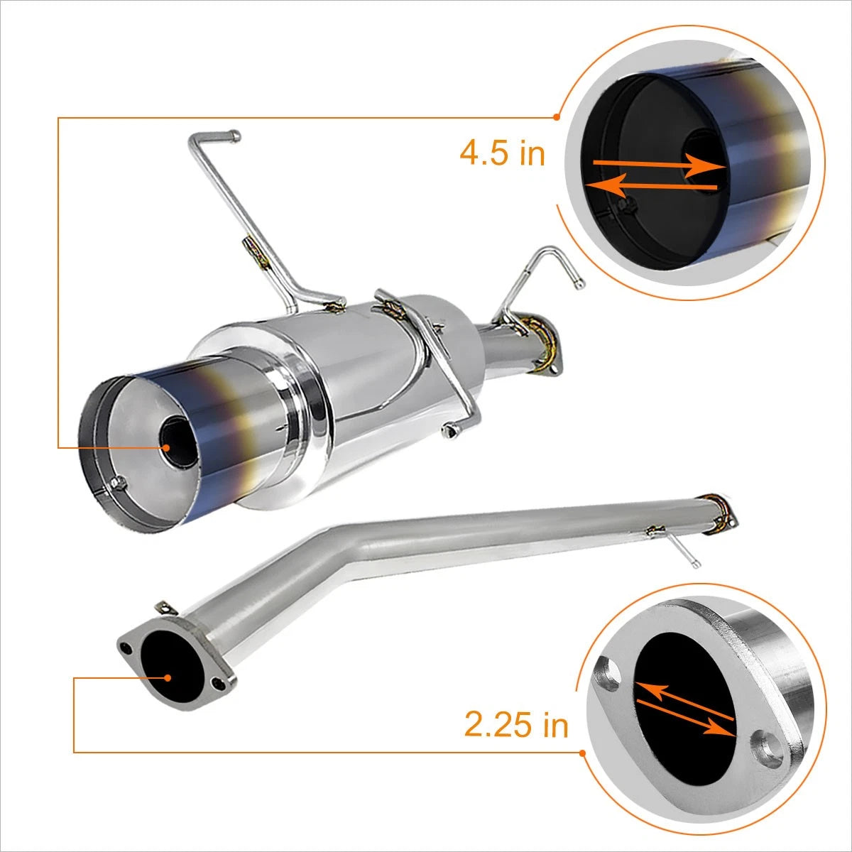 4.5" Burnt Tip Muffler Catback Exhaust Pipe for Nissan 240SX S14 (1995–1998)