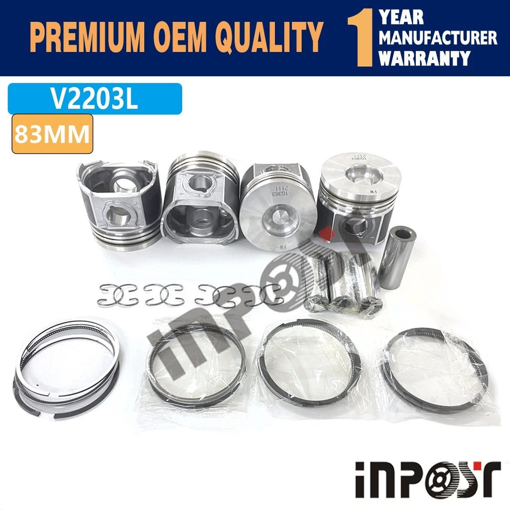 Set of 4 Pistons with Rings for Kobota V2203L (2003–2008) 83MM 1G363-2111
