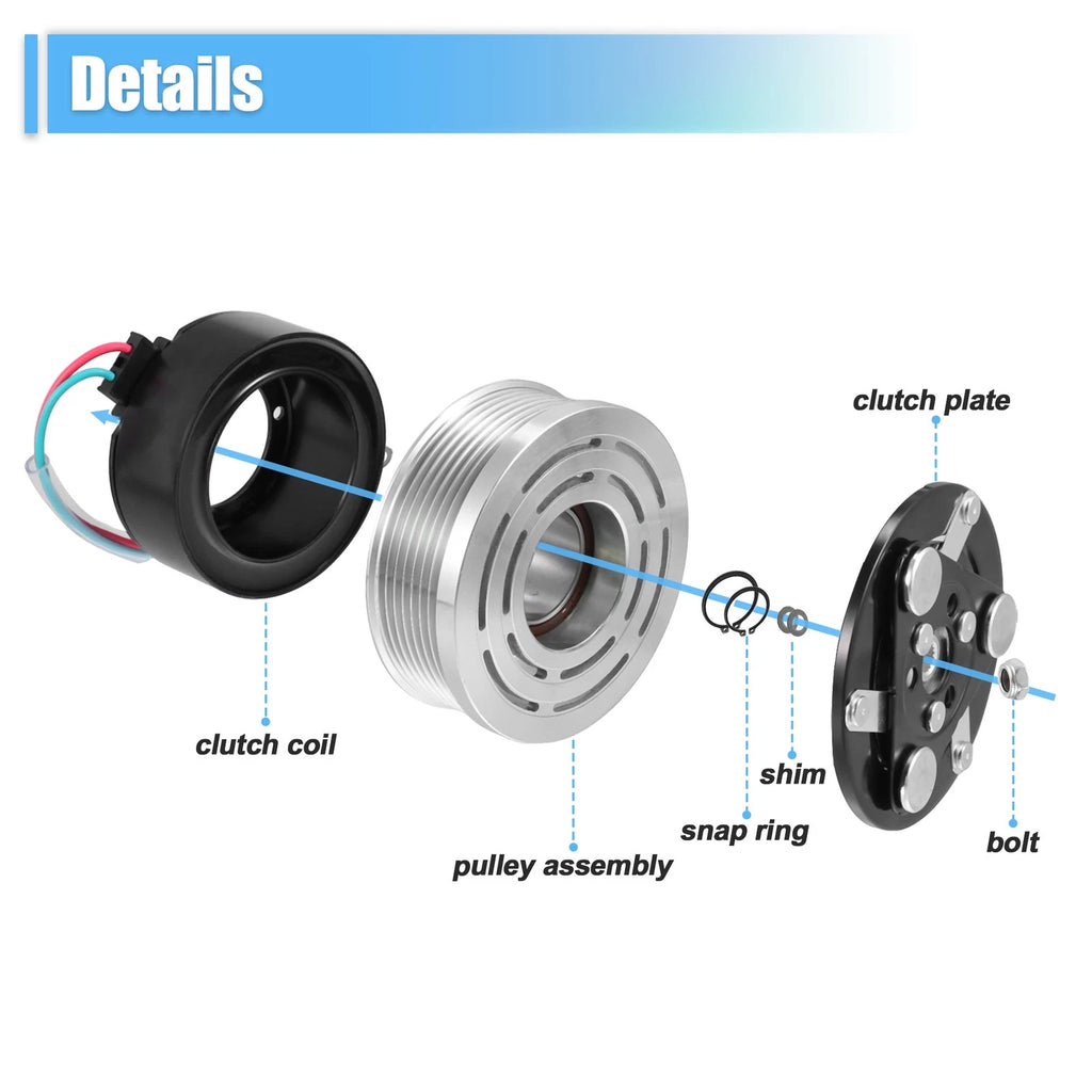 Set of 1 AC Compressor Clutch Kit Pulley Coil for Honda Fit (2009–2014)