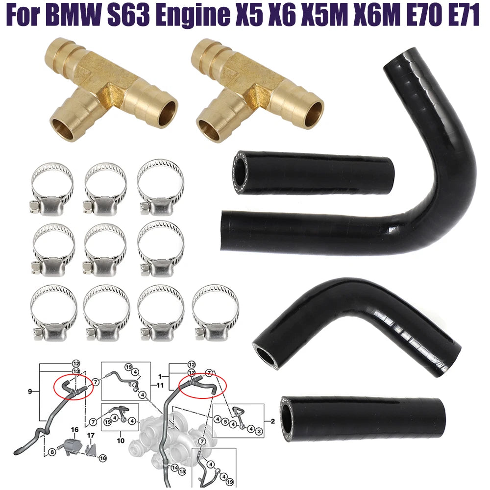 Turbo Coolant Line Repair Hose Set for BMW S63 X5 X6 X5M X6M (E70 E71)