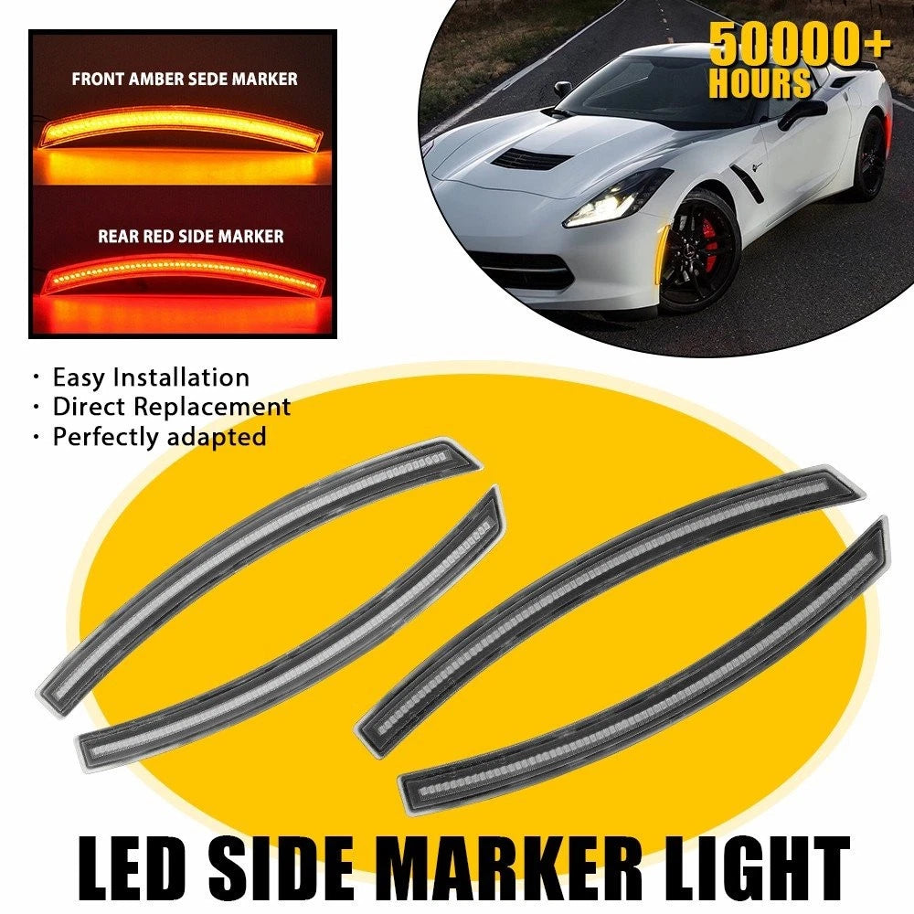 4X Clear Lens LED Side Marker Light Assembly for Chevrolet Corvette C7 (2014–2019)