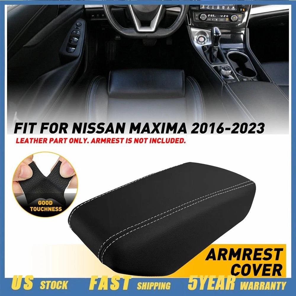 Front Center Console Lid Armrest Cover for Nissan Maxima (2016–2019) Gray Stitch