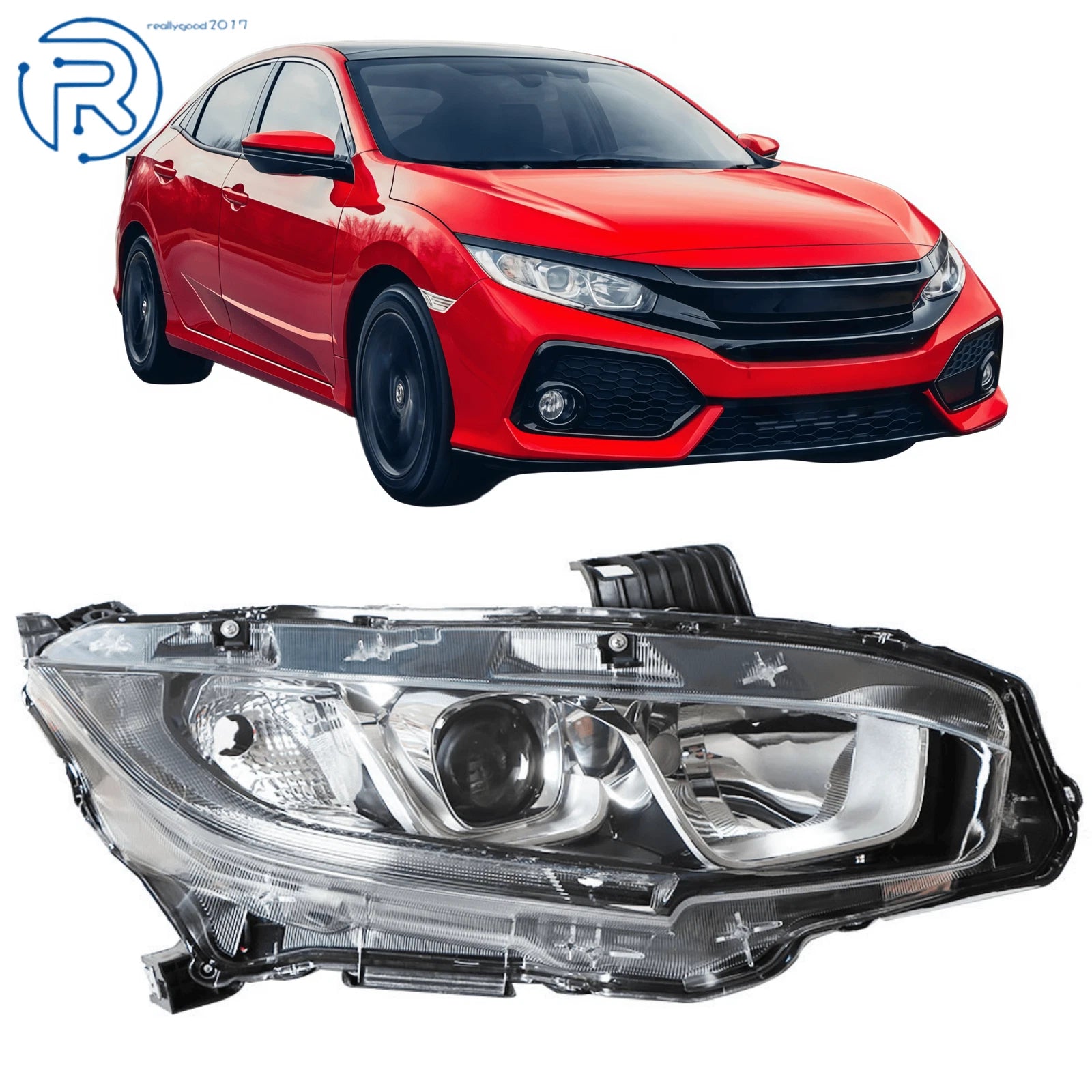Right Chrome Halogen Headlamp Assembly for Honda Civic (2016–2018)
