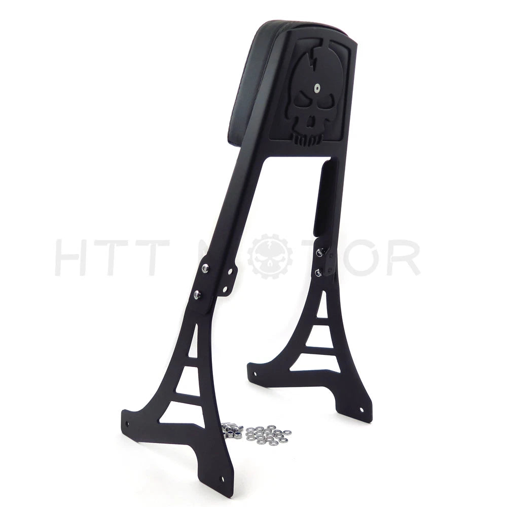 Black Skull Backrest Sissy Bar with Leather Pad for Harley Sportster (1200-883)