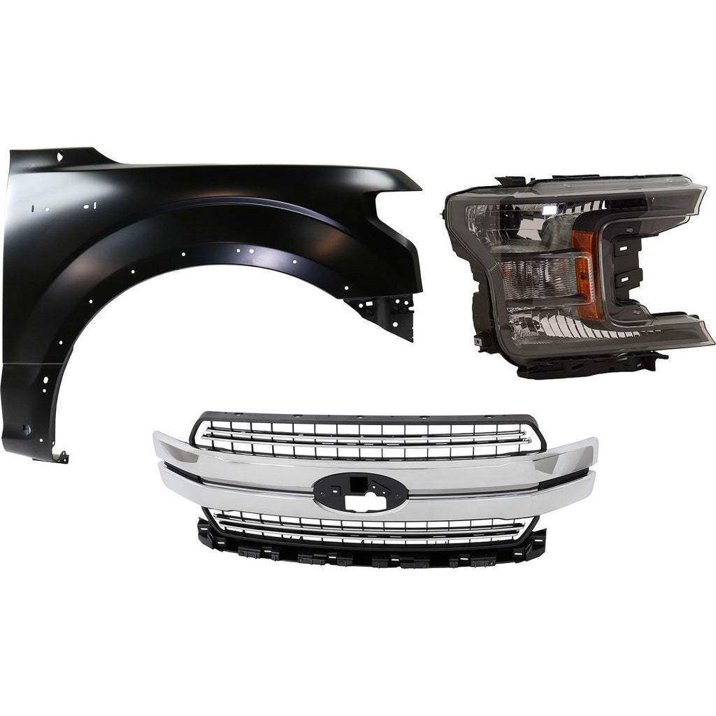 Fender Kit for Ford F-150 (2018–2020) Front RH Black Grille Headlamp