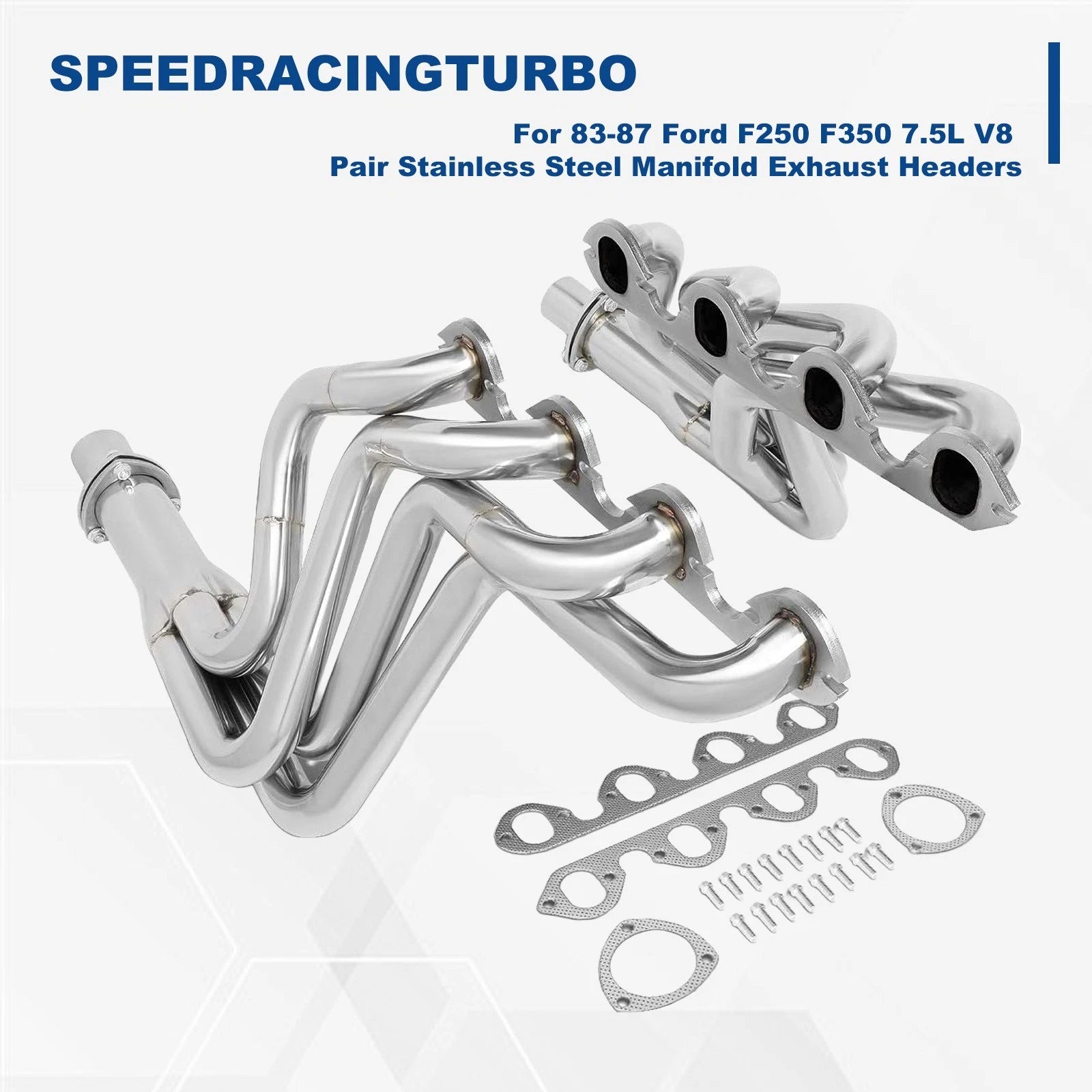 Pair Stainless Steel Exhaust Headers for Ford F250 F350 (1983–1987)