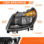 Set of 2 Black Housing Amber Side Headlights for Ram Promaster 1500 2500 3500 (2014–2022)
