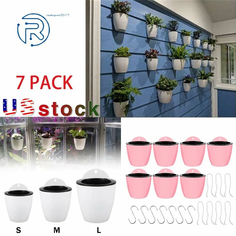 Set of 7 Self-Watering Wall Hanging Flower Pots