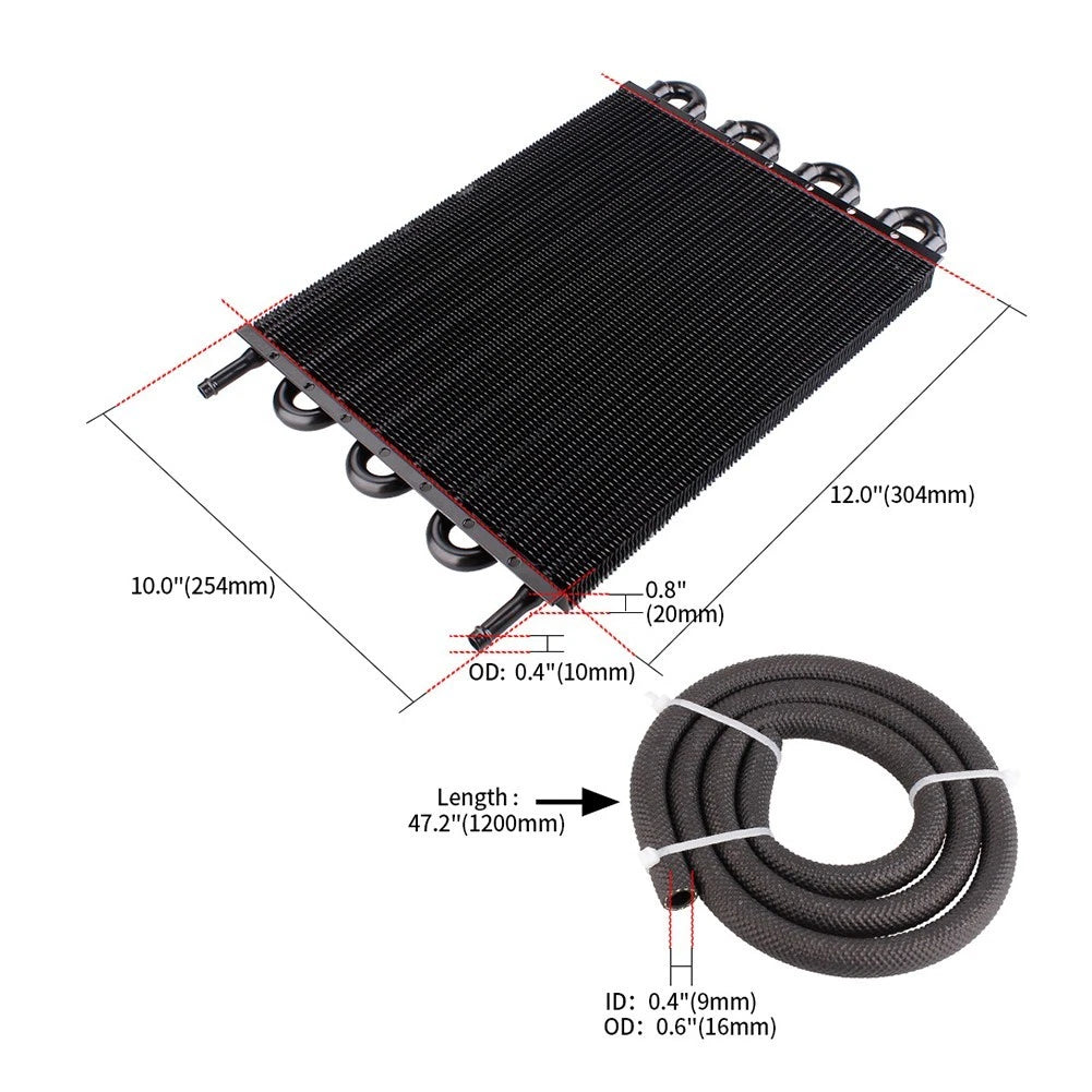 Oil Cooler Radiator Kit for Car Transmission Front Mount (Aluminum Alloy, Black)