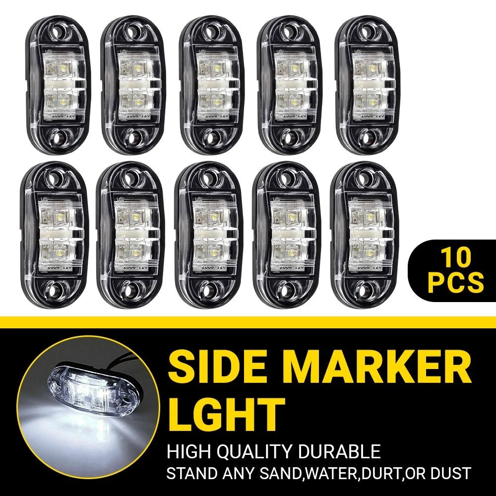 10X White 2-LED Oval Side Marker Lights for Truck Trailer