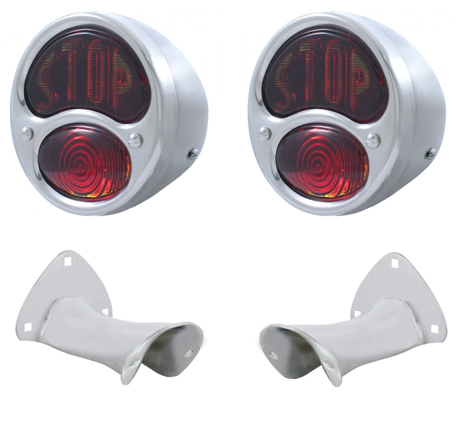 Stainless Tail Lights Lamp Set with Brackets for Ford Model A (1928–1931)