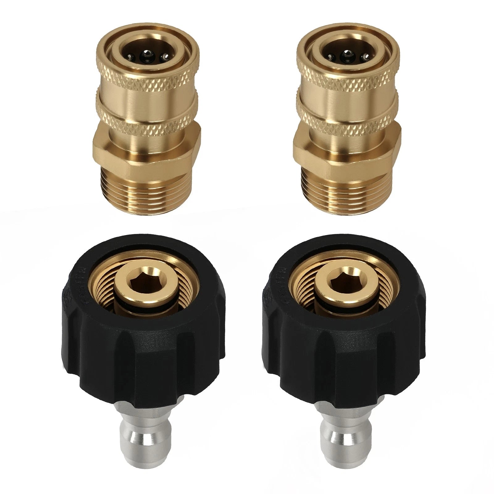 Set of 2 M22 14mm Pressure Washer Adapter Quick Connect 1/4'' Brass 5000PSI