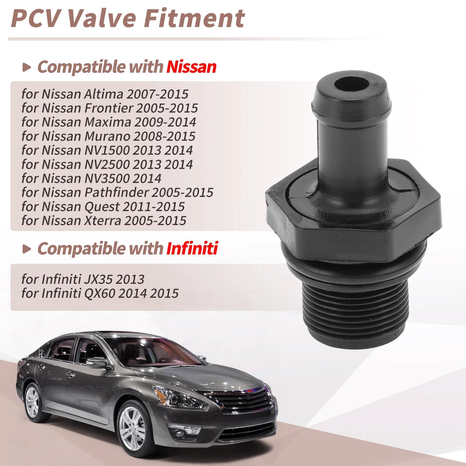 PCV Valve for Nissan Altima Frontier Quest Infiniti JX35 QX60 (No. 118106N202)