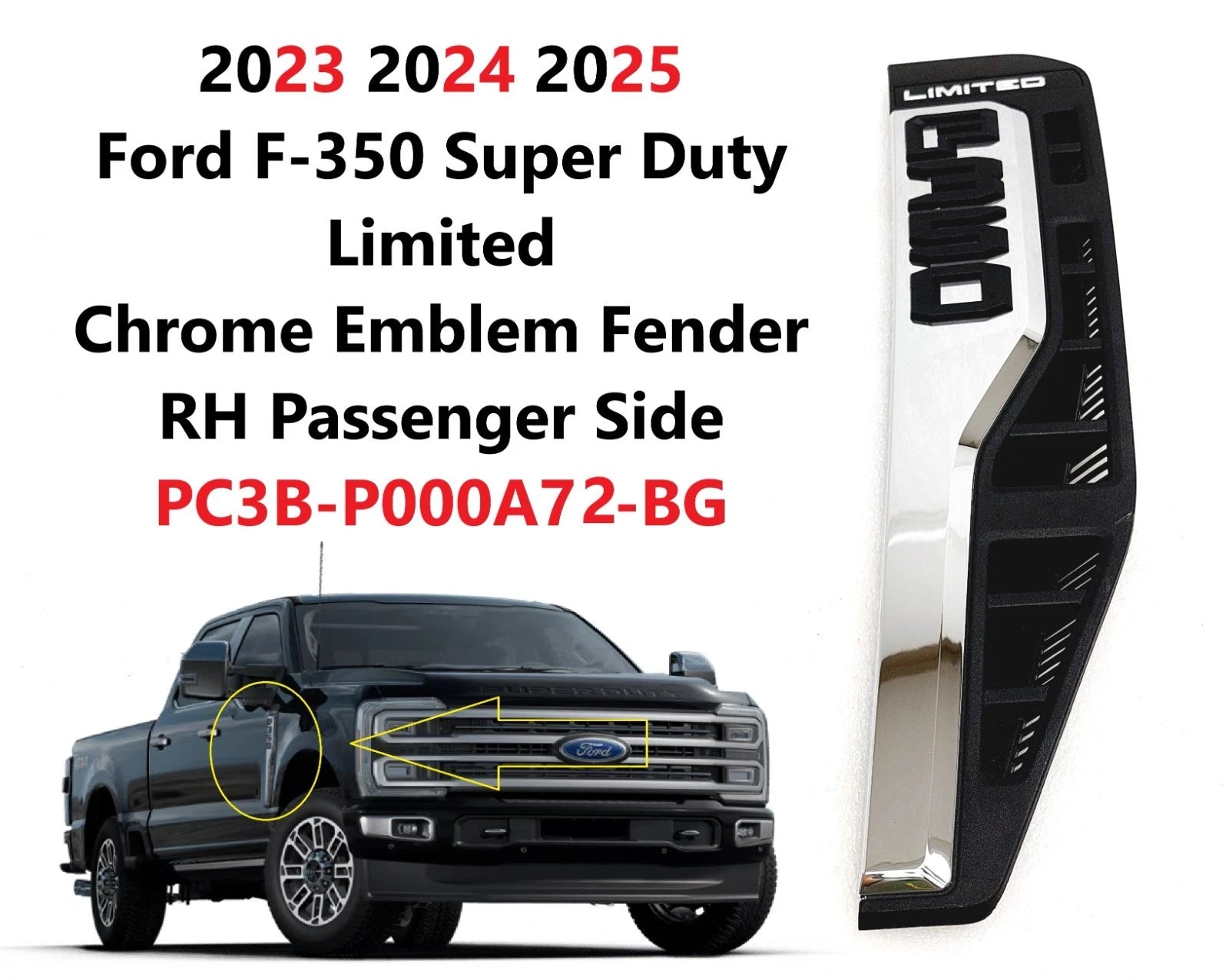 Right Fender Vent Emblem for Ford F350 Super Duty (2023–2026) PC3BP000A72BG