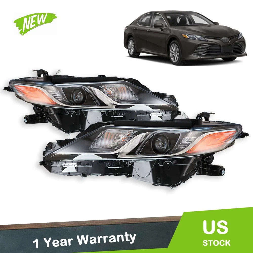 Headlight Lamp Set for Toyota Camry L/LE/SE (2018–2019) Right & Left Black Halogen