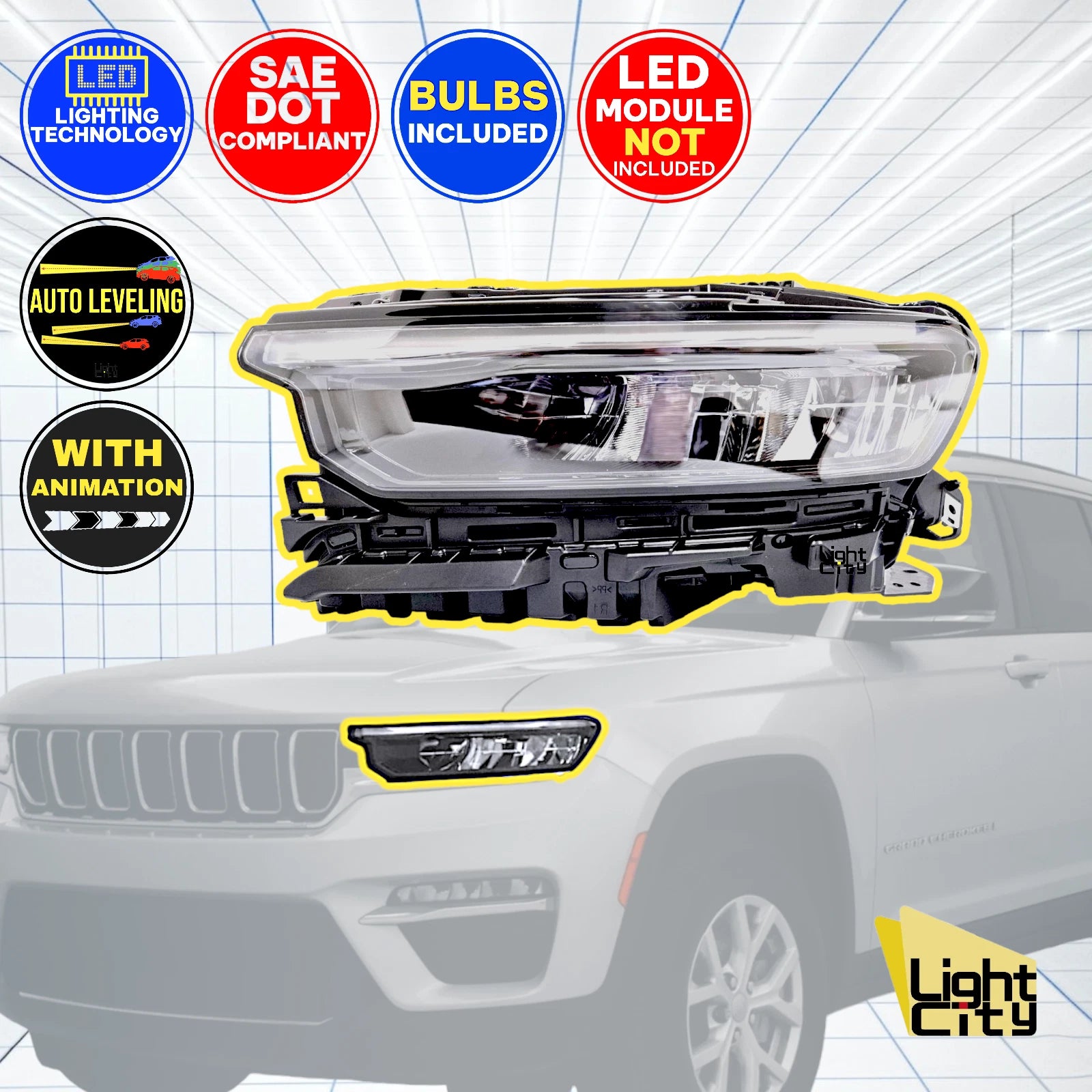 LED Headlight for Jeep Grand Cherokee L (2021–2024) w/ Animation & Leveling