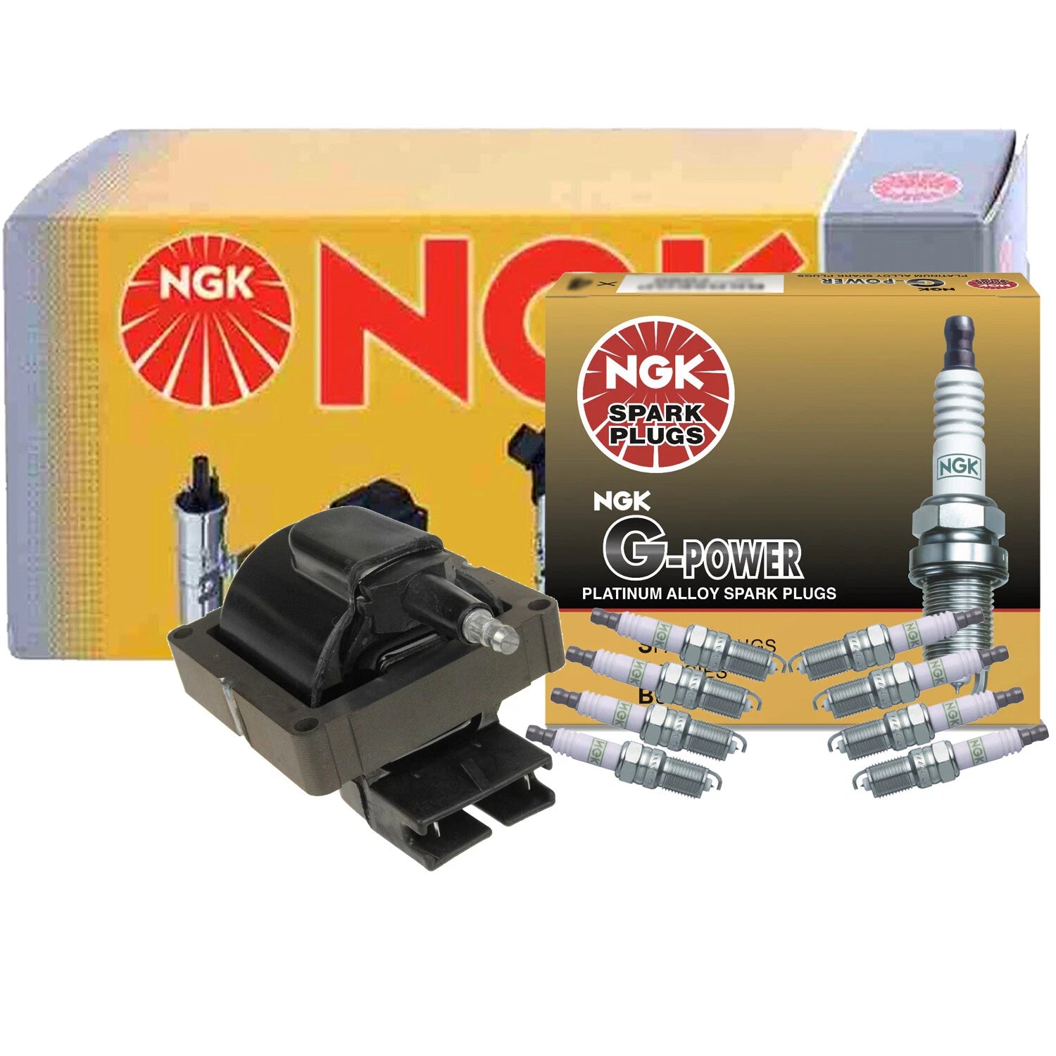 NGK HEI Ignition Coil & 8 G-Power Platinum Spark Plugs for Ford Mustang