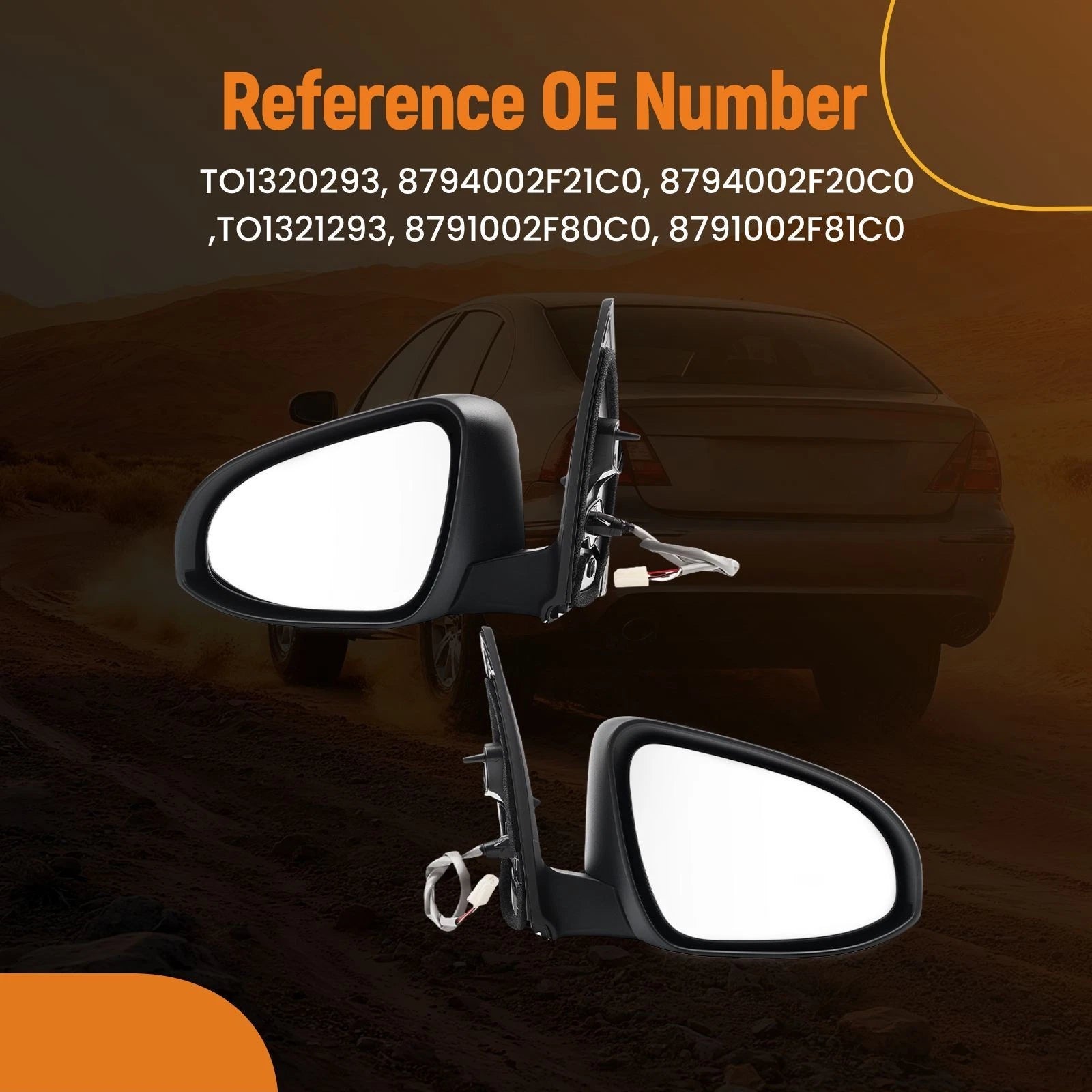 Power Side Mirror Pair for Toyota Corolla (2014–2019) TO1321293 Black Plastic