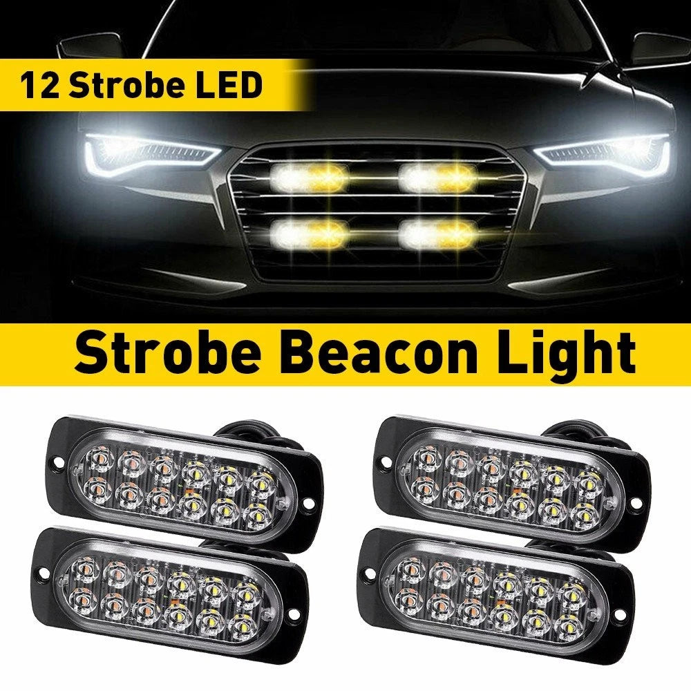 4X Amber/White 12LED Strobe Light Bar for Car Truck