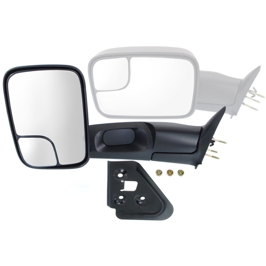 Manual Mirror Set of 2 for Dodge Ram 1500 (1994–2001) Towing Folding Black