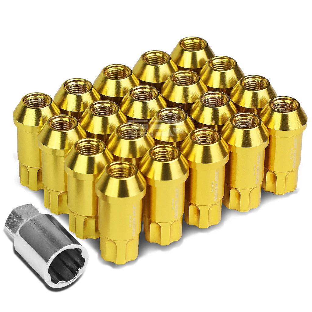 20 PCS Open End M12x1.5 50mm Tall Gold Aluminum Lug Nuts + Lock Key