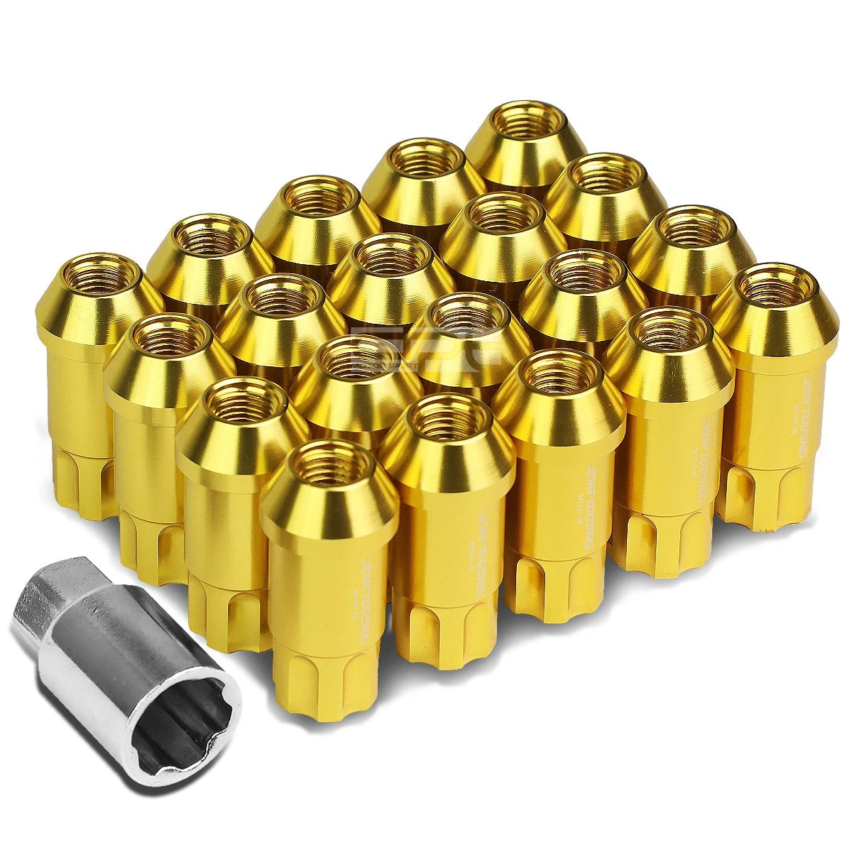 20 PCS Open End M12x1.5 50mm Tall Gold Aluminum Lug Nuts + Lock Key