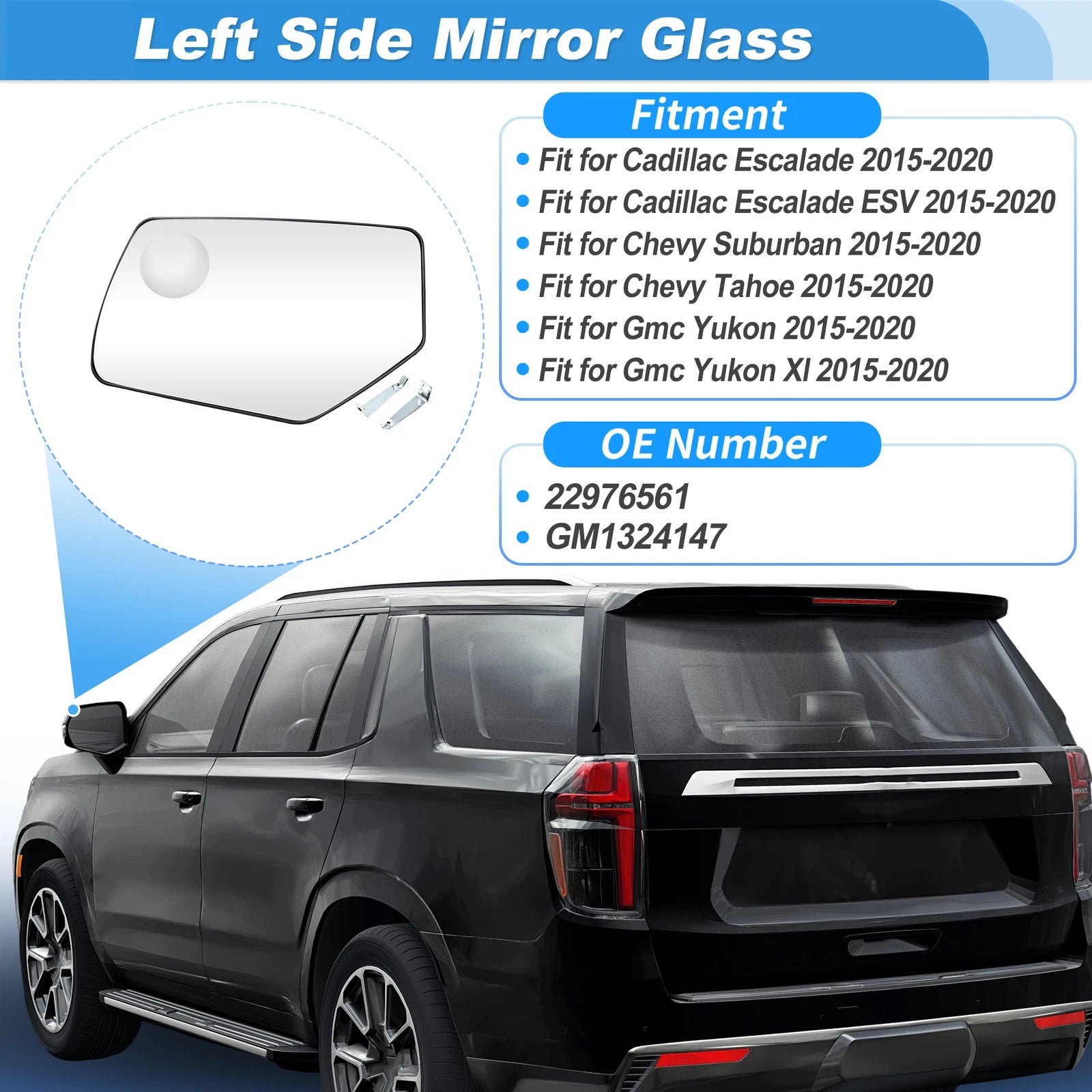 Left Side Heated Convex Mirror Glass 22976561 for Cadillac Escalade (2015–2020)