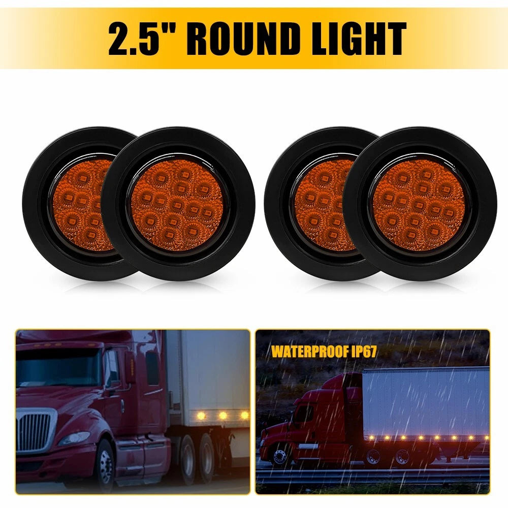 4X 2.5" Round 13 LED Amber Light for Truck Trailer Side Marker (RHD)