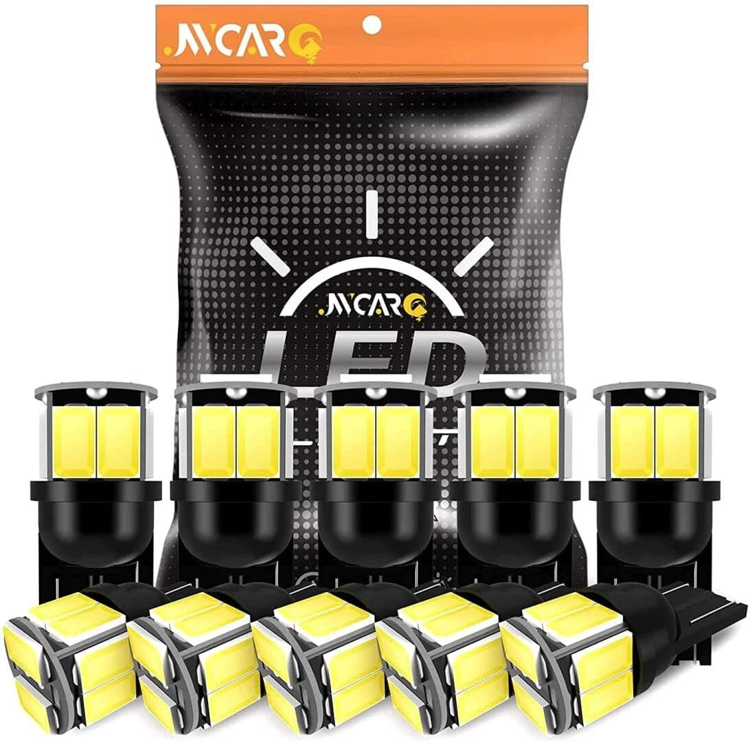10pc 194 LED Light Bulb for T10 168 2825 (6000K)