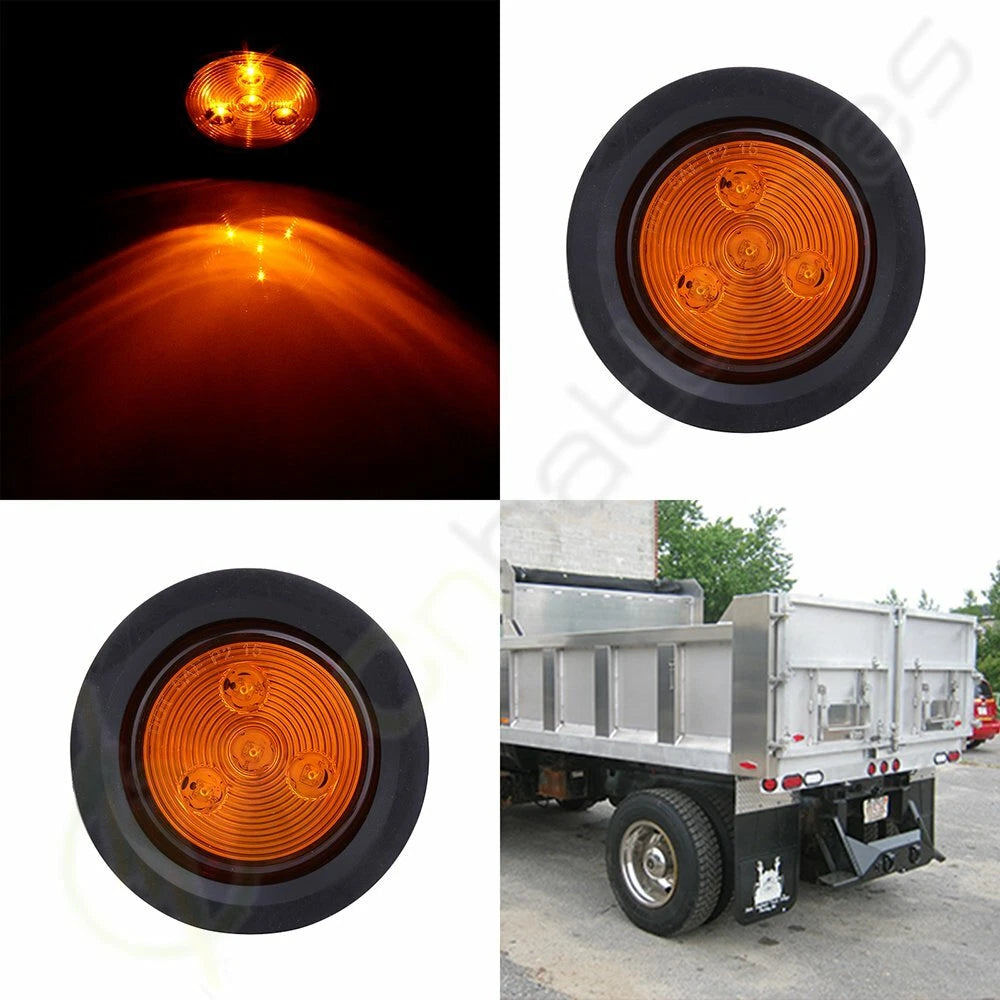 2X Amber 4 LED Round 2.5" Clearance Side Marker Light for Truck Trailer (12V)