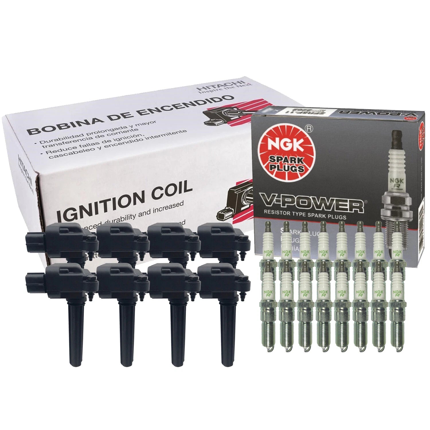 Set of 8 Ignition Coils & 16 NGK V-Power Spark Plugs for Chrysler Dodge