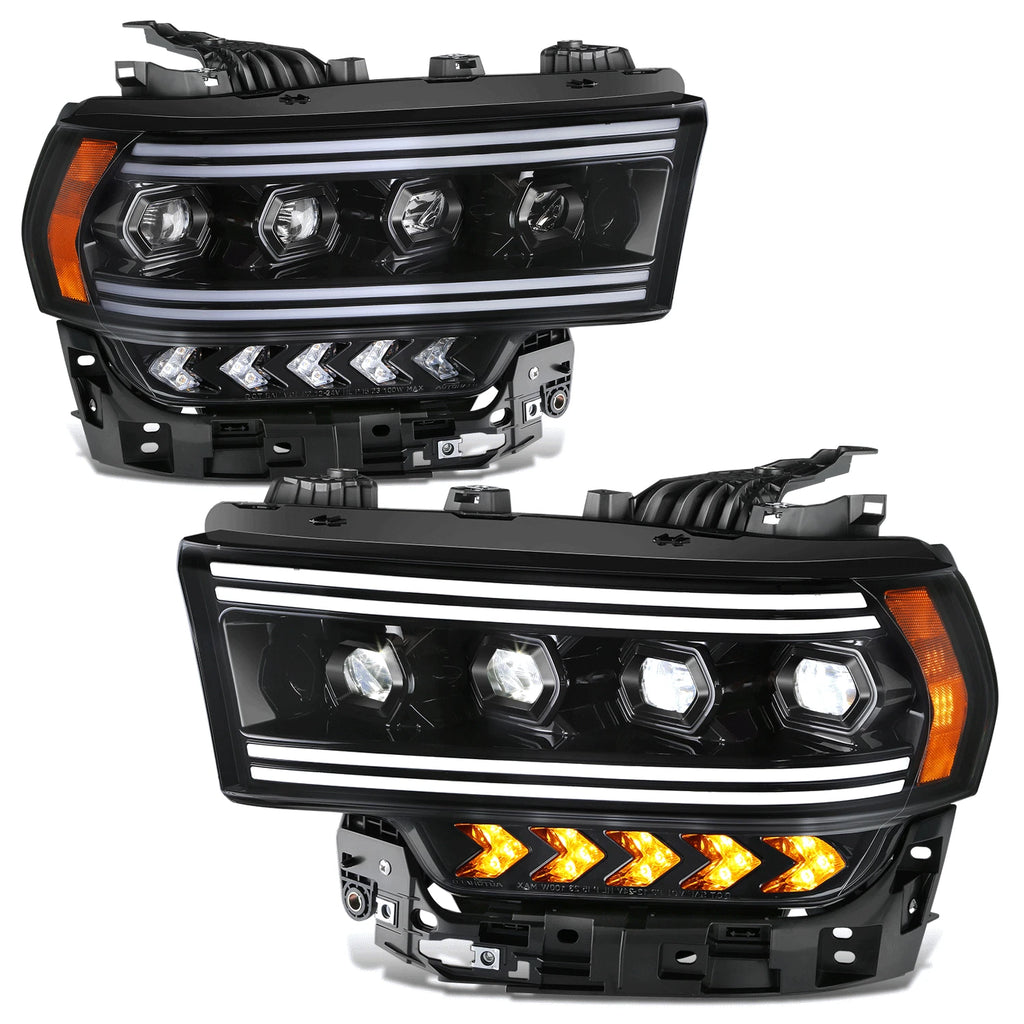 Black Amber LED Sequential Chasing Projector Headlights for Ram 2500 (2019–2024)