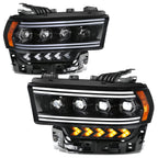 Black Amber LED Sequential Chasing Projector Headlights for Ram 2500 (2019–2024)