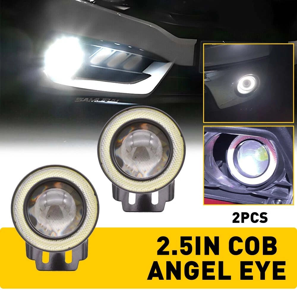 2X 2.5" LED Fog Lights for Car Truck (Round White COB Angel Eyes)