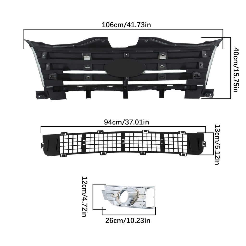Chrome Front Upper Bumper Grille + Fog Light Lamp for Ford Edge (2007–2010)