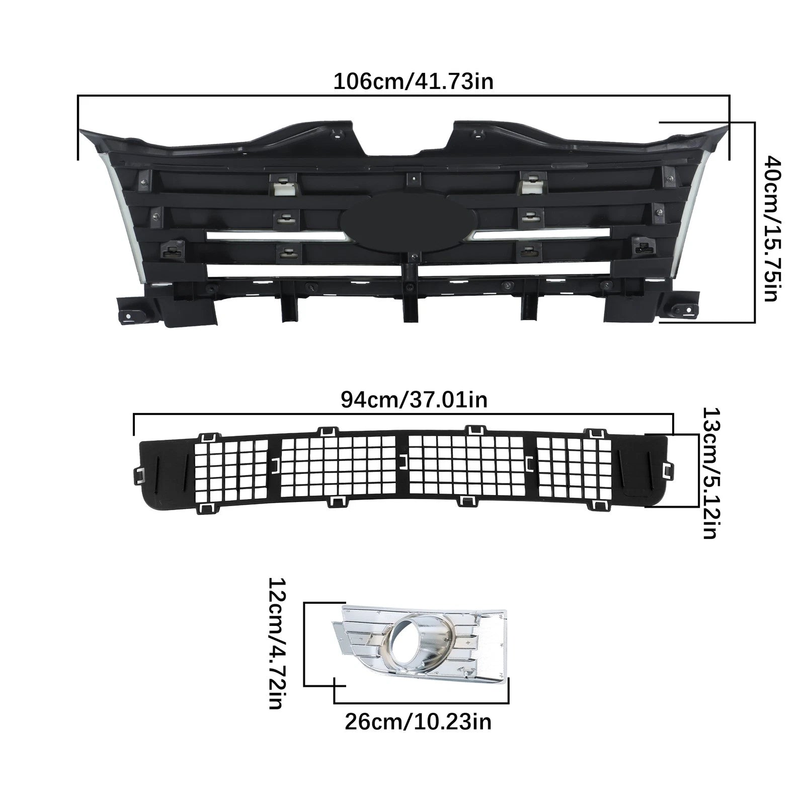 Chrome Front Upper Bumper Grille + Fog Light Lamp for Ford Edge (2007–2010)