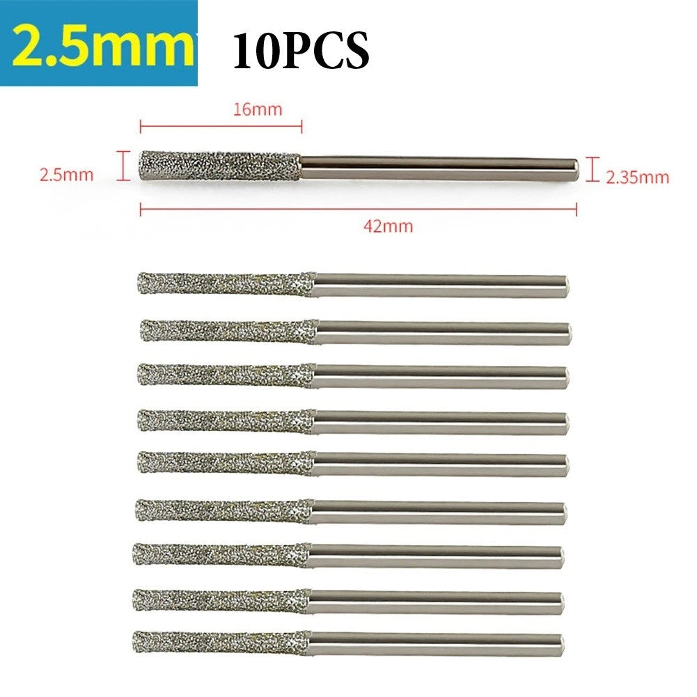 10PCS Glass Drill Bits 0.8-2.5mm with 2.35mm Shank for Jewelry Crafts