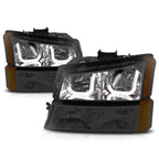 J-Halo LED DRL Headlights for Chevy Silverado/Avalanche (2003–2006) Smoked Amber
